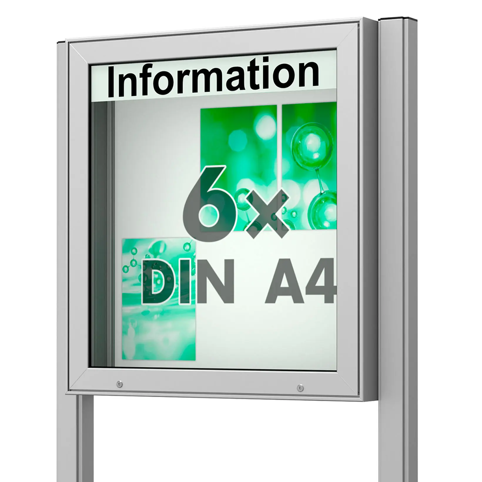 6 x DIN A4 Schaukasten Plenum eckig - der "Klassiker" - 210mm Bautiefe - mit Standbeinen und optionaler LED-Beleuchtung